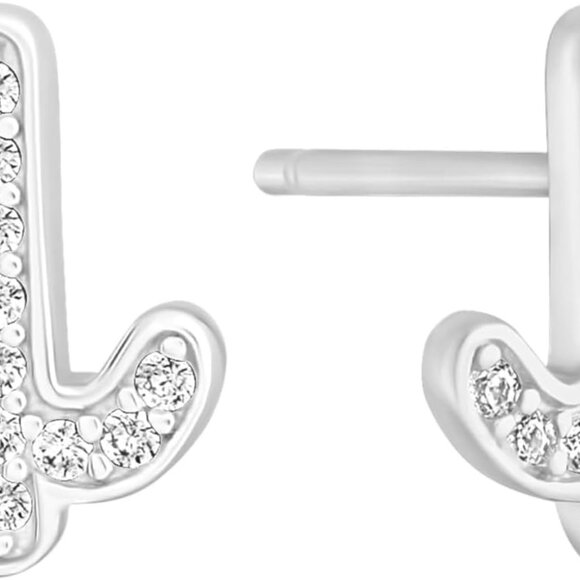 Sterling Silver or 14K Gold Over Silver Western Cactus and Horseshoe Stud Earrin - Picture 1 of 5